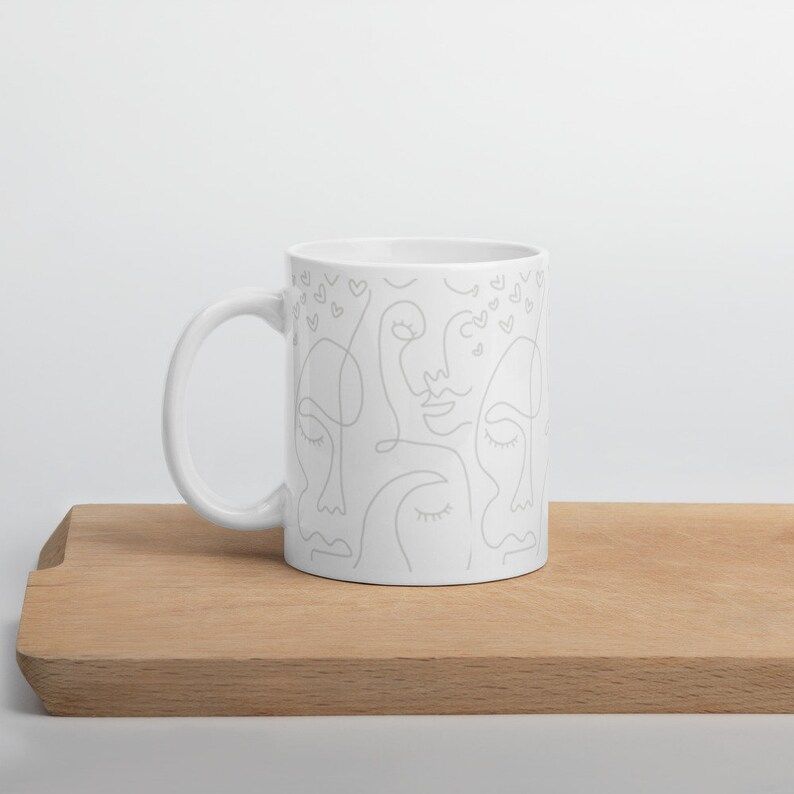 Faces Glossy Ceramic Mug | Boho Abstract Style Homeware | Etsy (US)