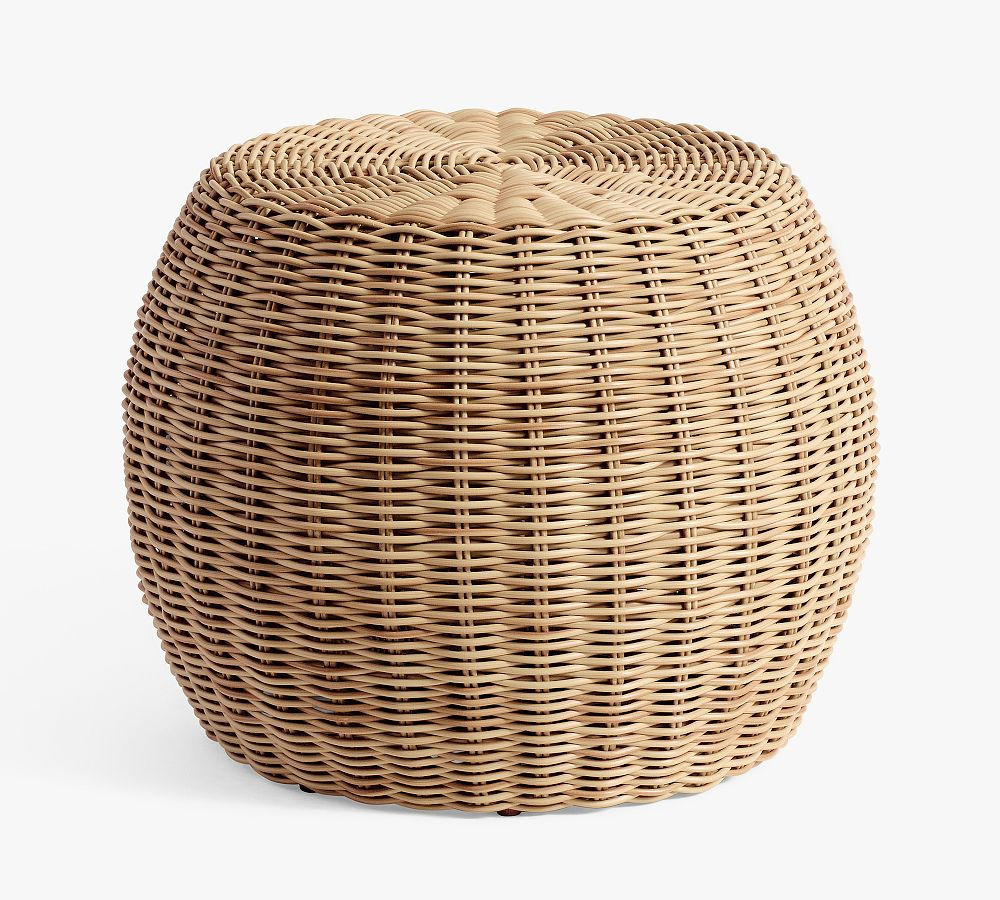 Huntington Wicker Round Outdoor Stool, Natural | Pottery Barn (US)