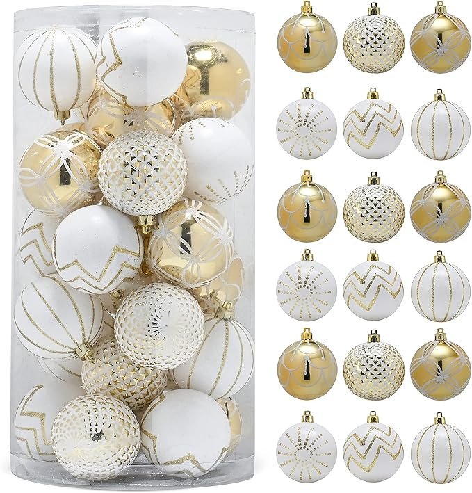RN’D Christmas Decorative Ball Ornaments – White and Gold Christmas Ball Hanging Tree Ornamen... | Amazon (US)