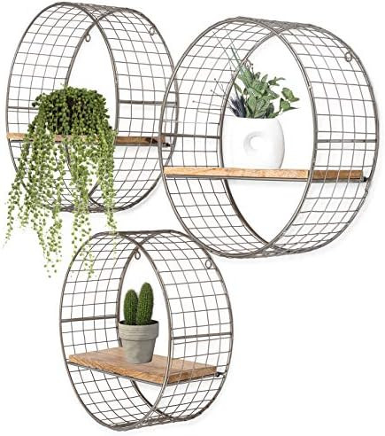 Kimisty Set of 3 Metal Floating Shelves, Decorative Wire Large Round Wall Mounted Shelf, Box Free... | Amazon (US)