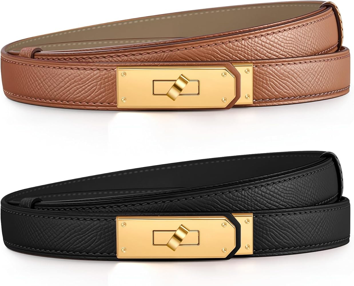 Chritice 2 Stück Schmaler Gürtel Damen Ledergürtel Gürtel, Solide Farbe Klassisch Legierung T... | Amazon (DE)