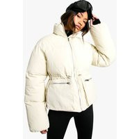 Womens Ski Toggle Detail Puffer Jacket - Cream - 10 | boohoo (US & Canada)