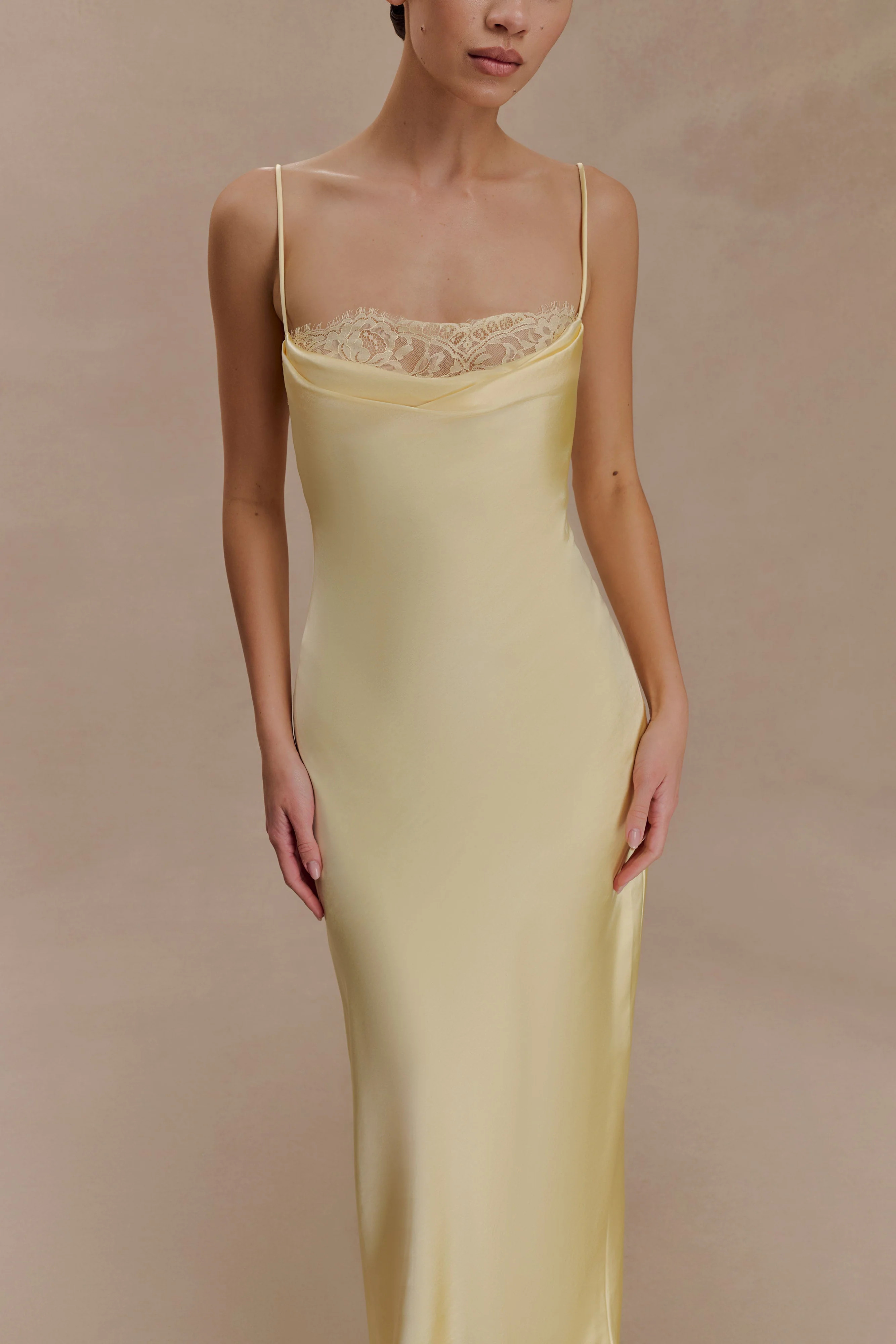Isadora Lace & Satin Maxi Dress - Lemon | Meshki (APAC)