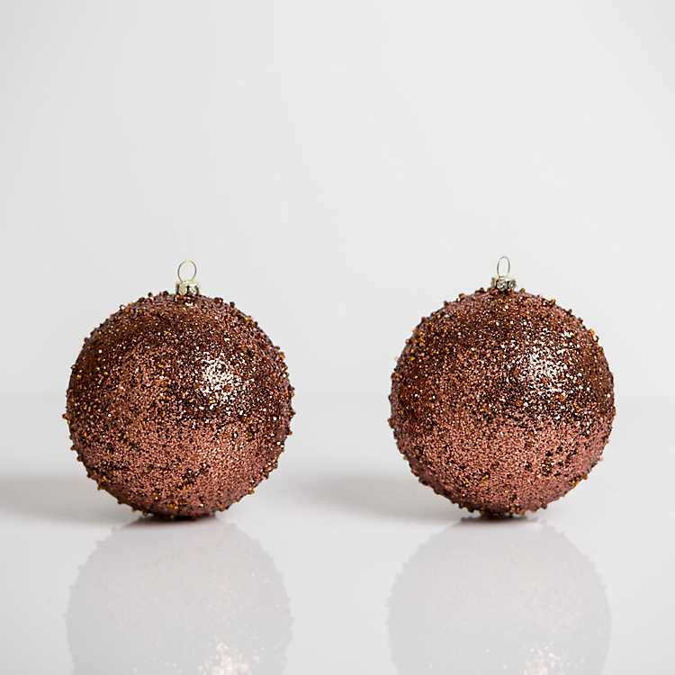 Mocha Glitter Beaded 2-pc. Ornament Set, 4 in. | Kirkland's Home