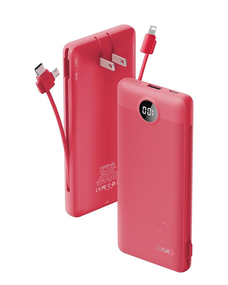Portable Charger Built-in Cables and AC Wall Plug, VRURC USB C Power Bank 10000mAh, Travel Batter... | Amazon (US)