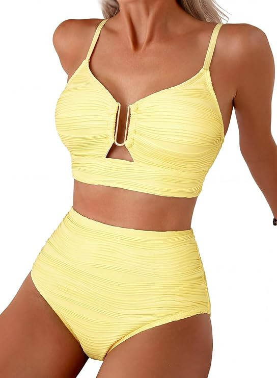 Herseas 2 Piece Bikini Set U-Wire Cutout Popular Swimsuit High Waisted Textured 2026 Summer Beach... | Amazon (US)