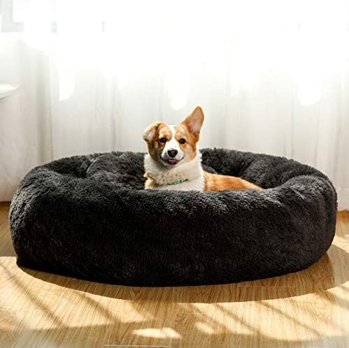 Amazon.com : JMHUND Shag Vegan Fur Donut Comfortable Dog Bed for Medium Dogs, Large Calming Cuddl... | Amazon (US)