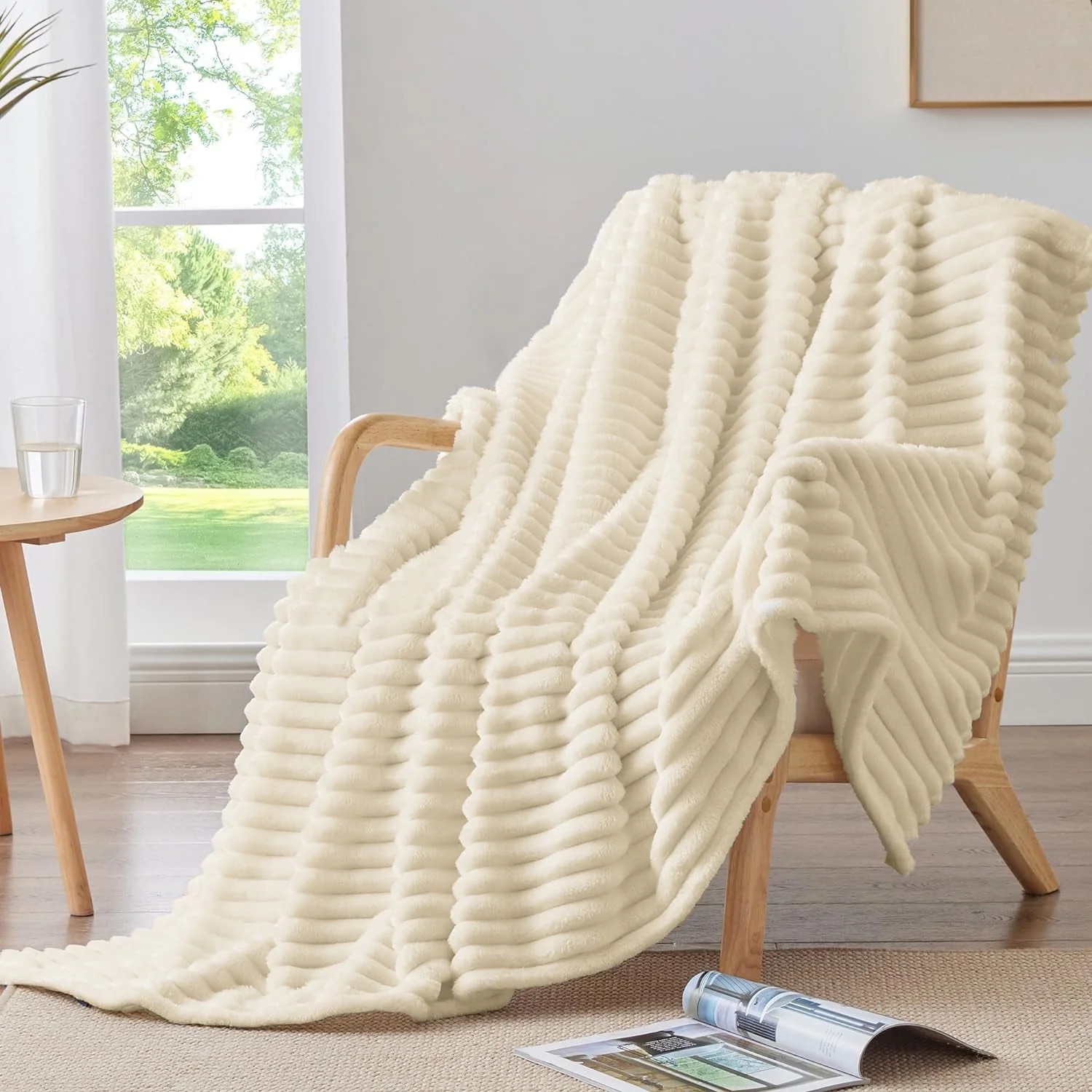 Throw Blanket for Couch,Sofa,Bed, 230GSM Super Soft Striped Beige Bed Blanket for Office Picnic T... | Walmart (US)