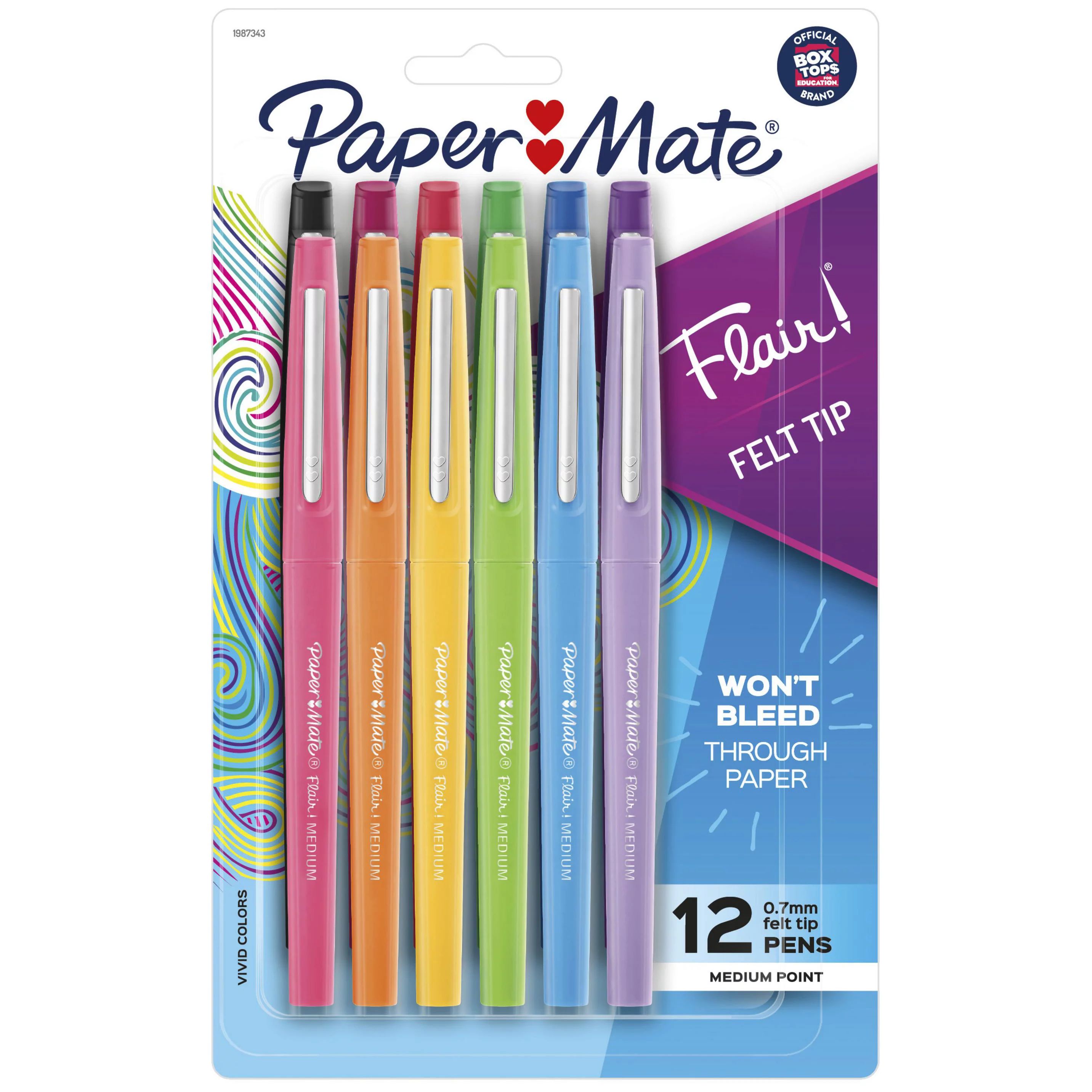 Paper Mate Flair Felt Tip Pens, Medium Point (0.7mm), Assorted Colors, 12 Count - Walmart.com | Walmart (US)