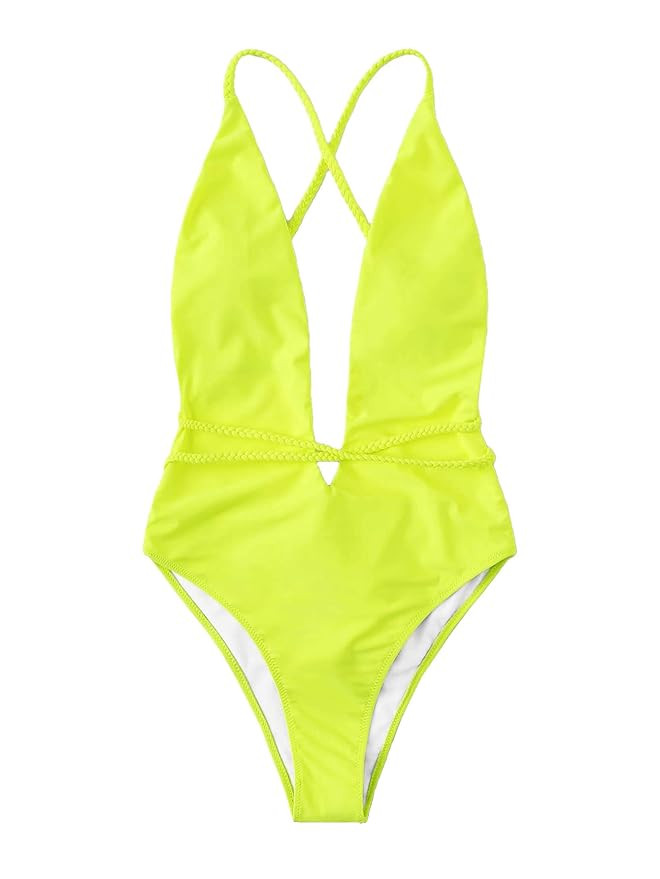 SOLY HUX Women Sexy One Piece Swimsuit Deep Plunge Belted Low Back Padded Swimwear | Amazon (US)