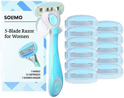 Amazon Brand - Solimo 5-Blade Razor for Women, Handle, 12 Cartridges & Shower Hanger (Cartridges ... | Amazon (US)