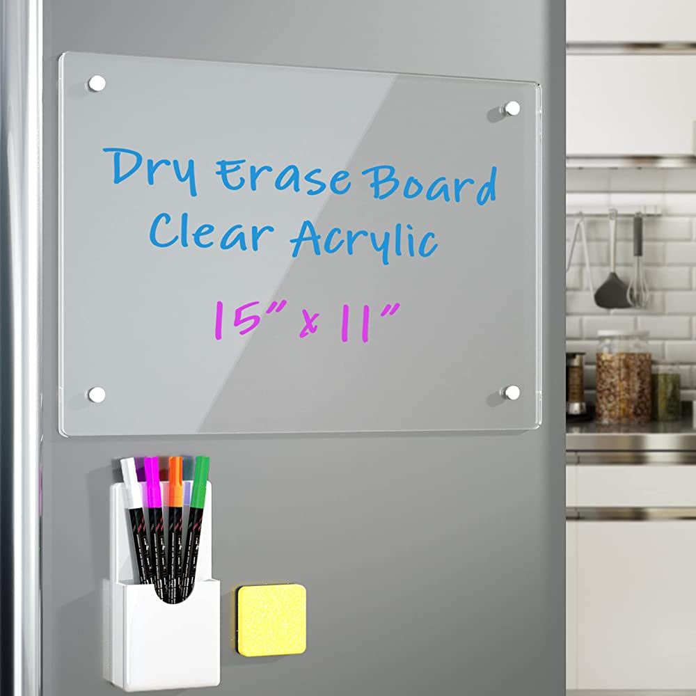 Note Board Refrigerator Dry Erase Board Magnetic Clear 15”x11" Includes 4 Dry Erase Markers (Wh... | Amazon (US)