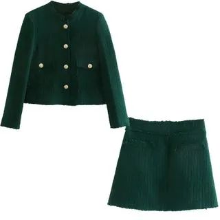 Plain Tweed Jacket / Slim-Fit Tweed Skirt | YesStyle Global