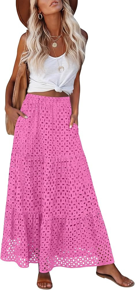 ANRABESS Womens Boho Maxi Skirts,Tiered Eyelet High Waist, Flowy & A-Line for Beach Vacation,Vers... | Amazon (US)