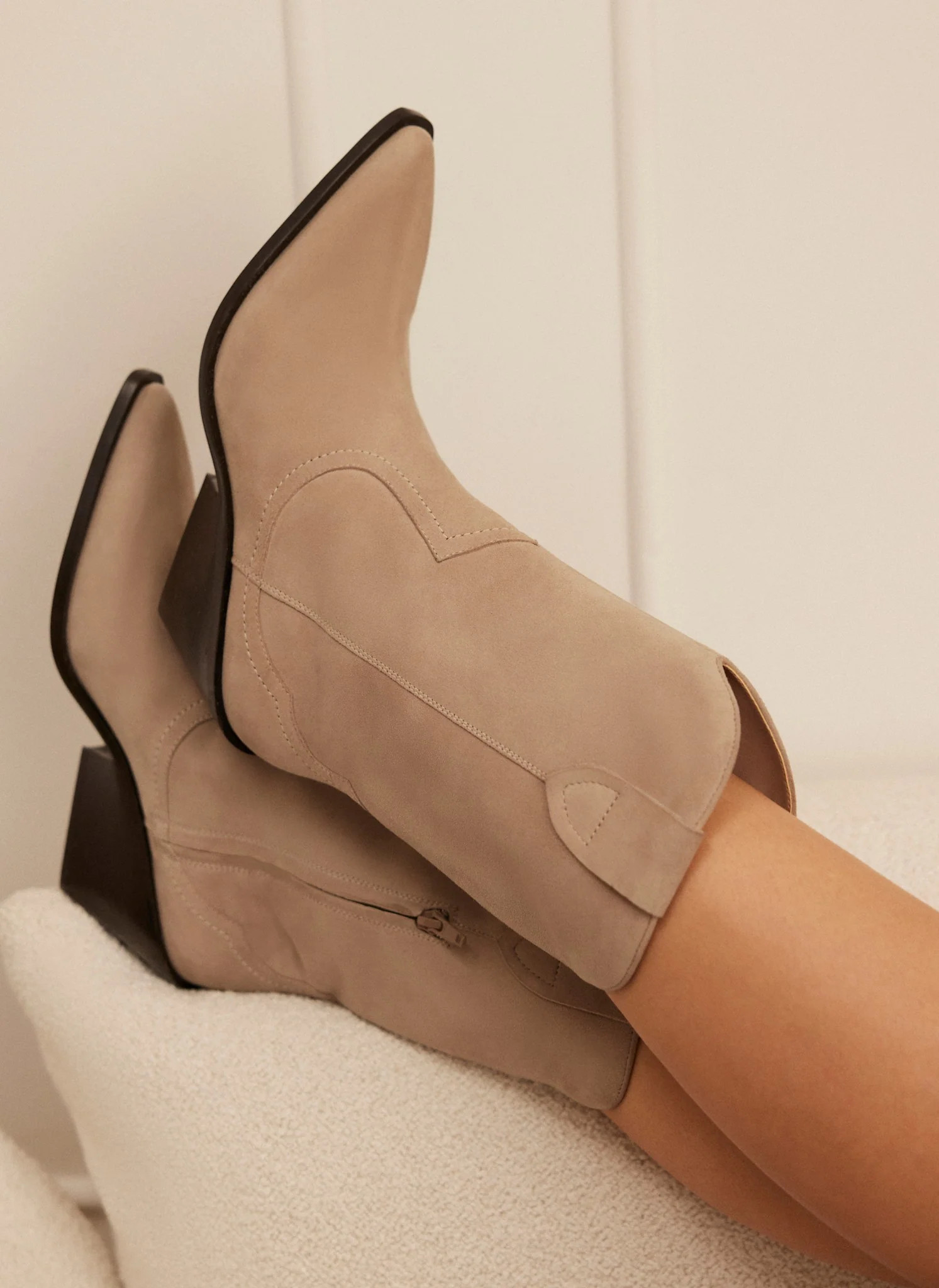 Annie Neutral Suede Cowboy Boots | Mint Velvet