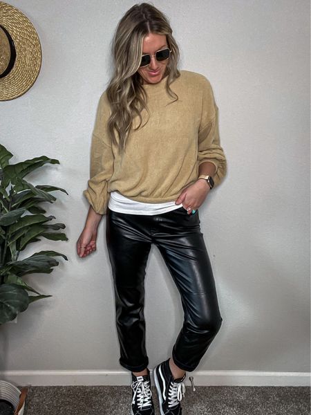 Leather pants - 10 long
Sweater - medium
Sneakers - 11 

#LTKmidsize #LTKstyletip