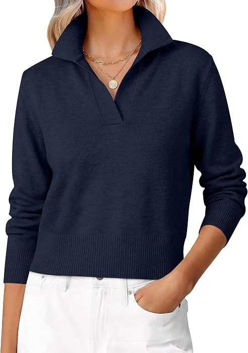 ANRABESS Sweaters for Women Cropped Polo Collared Long Sleeve | Amazon (US)