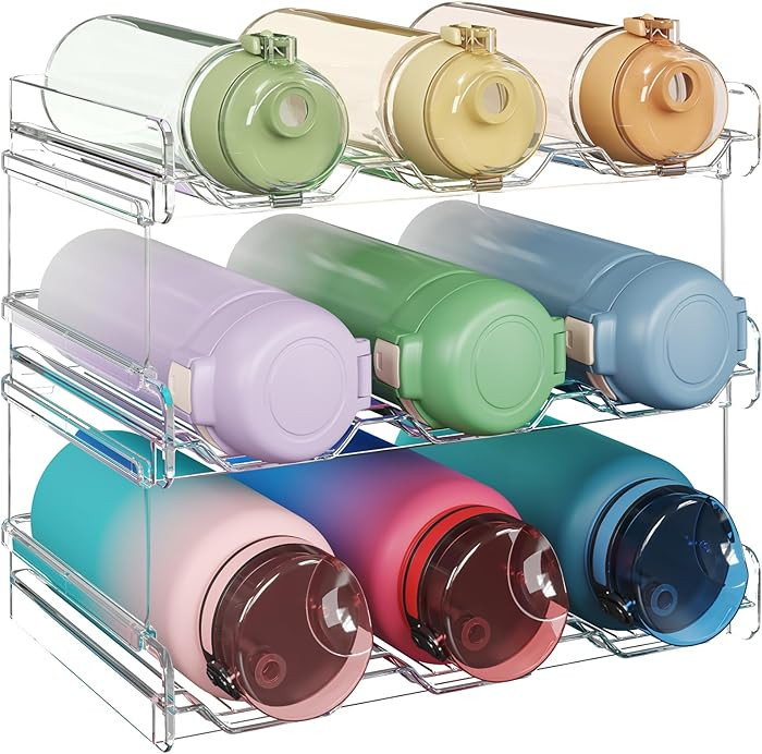 Lifewit 3 Tier Stackable Water Bottle Organizer for Cabinet, Plastic Bottle Holder Fits 9 Bottles... | Amazon (US)