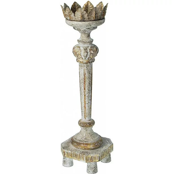 Candleholder Candlestick Gold Accents White Distressed Black Brass Cream Pine | Walmart (US)