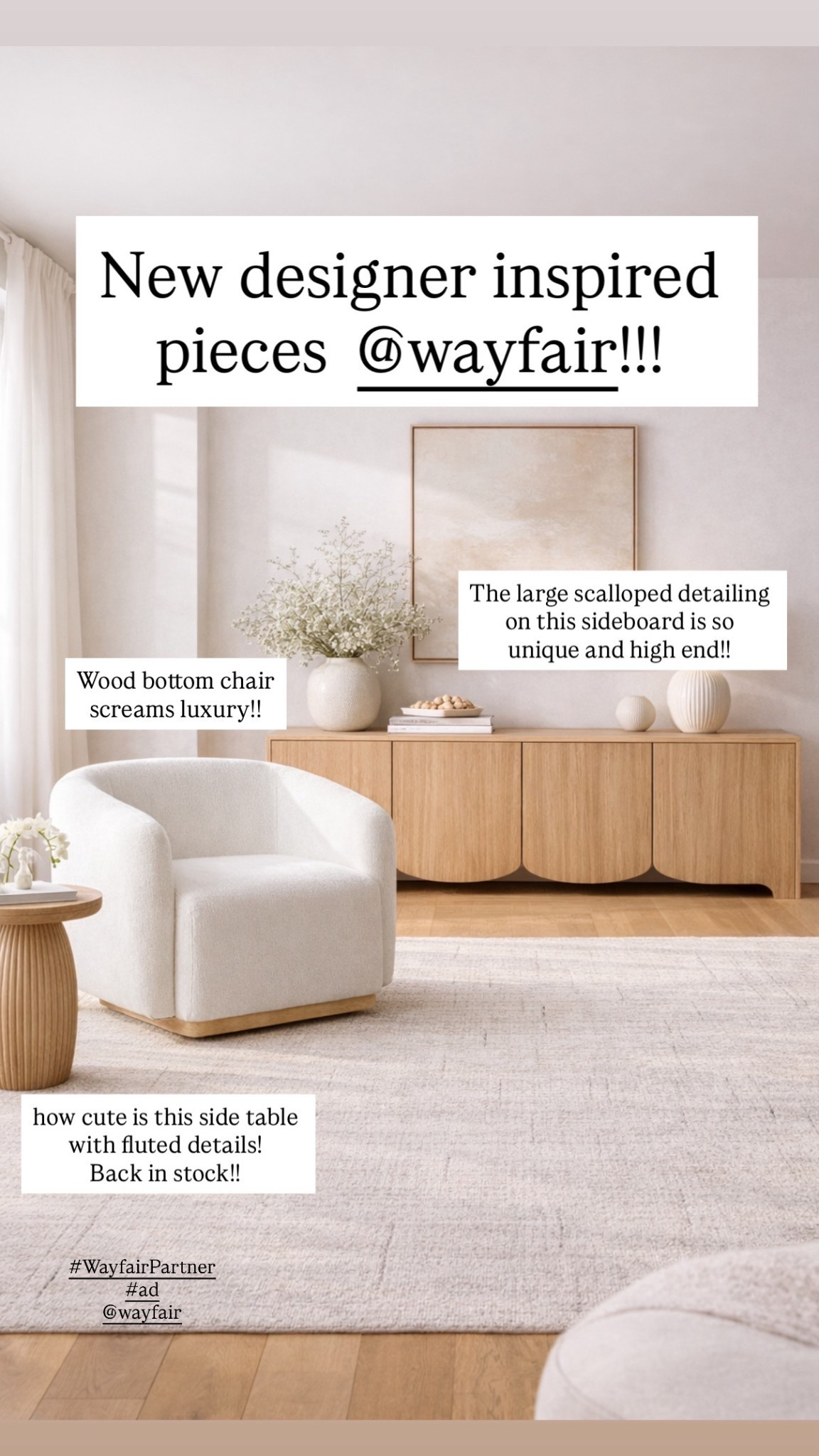 These pieces scream luxury, without the luxurious price tag! 
Refresh your space with light wood tones, creams, and whites for spring! You would be surprised at what one piece of furniture can do to an entire room! Wayfair has so many gorgeous pieces of furniture to choose from, these are just some of our favorites! 

#wayfair #wayfairpartner #ad 

#LTKHome #LTKSaleAlert