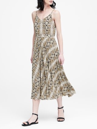 Snake Print Pleated Midi Dress | Banana Republic US