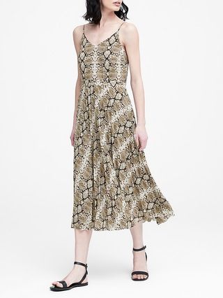 Snake Print Pleated Midi Dress | Banana Republic US