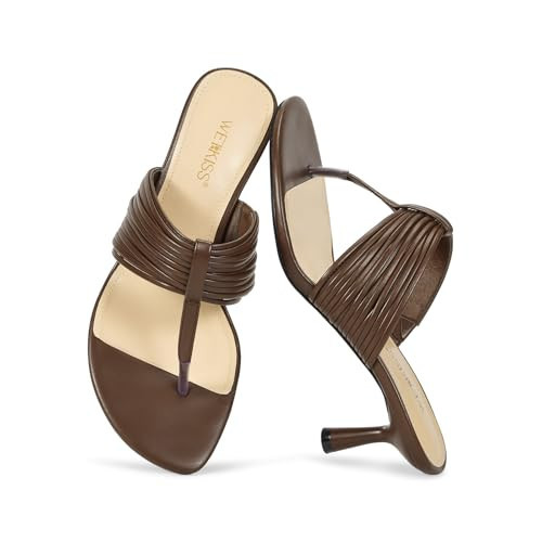 wetkiss Brown Kitten Heels for Women Heeled Thong Sandals – 2 Inch Heel Flip Flops with Round Open Toe, Dressy Comfort Sandals for Daily Fashion Party | Amazon (US)