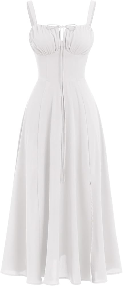 Women Floral Corset Dress Summer Dress 2024 Boho Flowy Slit Lace Up Midi Dresses Going Out A Line... | Amazon (US)