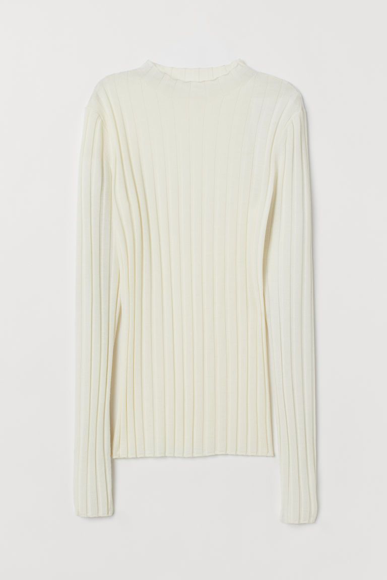 H & M - Rib-knit Wool Sweater - White | H&M (US + CA)