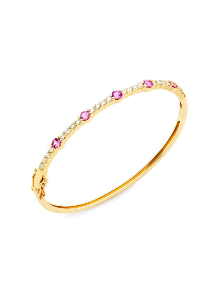 Shop Saks Fifth Avenue Collection 14K Yellow Gold, Pink Sapphire &amp; 0.92 TCW Diamond Bangle | ... | Saks Fifth Avenue