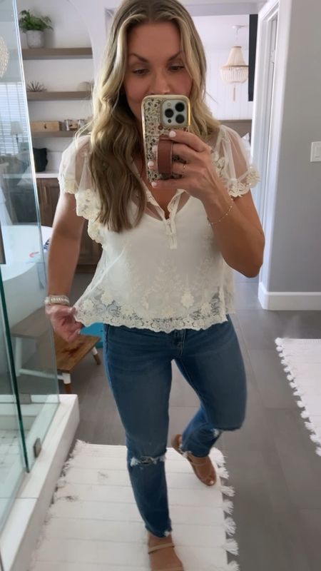 Cute date night idea. Romantic Lacey top with camisole layer from Anthropologie and my fave denim is always Vici. 

Both true to size 

#LTKOver40 #LTKMidsize #LTKStyleTip