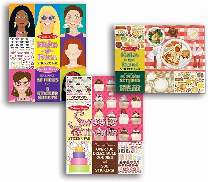 Melissa & Doug Sticker Pads 3-Pack - Sweets and Treats, Make-a-Face Fashion, and Make-a-Meal - FS... | Amazon (US)