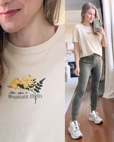 Blue Skies & Mountain Highs graphic tee - from the mens’ department! I wear XS in women’s and this is a mens’ XS. You can try sizing down if you don’t like the oversized look (unless you wear XS like me and XS is the smallest 😂)

These colors are perfect for #softautumn palette — see separate post with the color fan.

#LTKstyletip #LTKfindsunder50