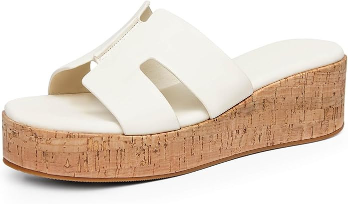 Coutgo Women's Platform Wedge Sandals Open Toe Slip On Slides Cork Heeled Cutout Comfortable Summ... | Amazon (US)