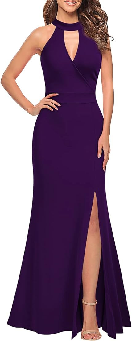 WOOSEA Women's High Neck Sleeveless Split Bodycon Mermaid Evening Cocktail Long Dress | Amazon (US)