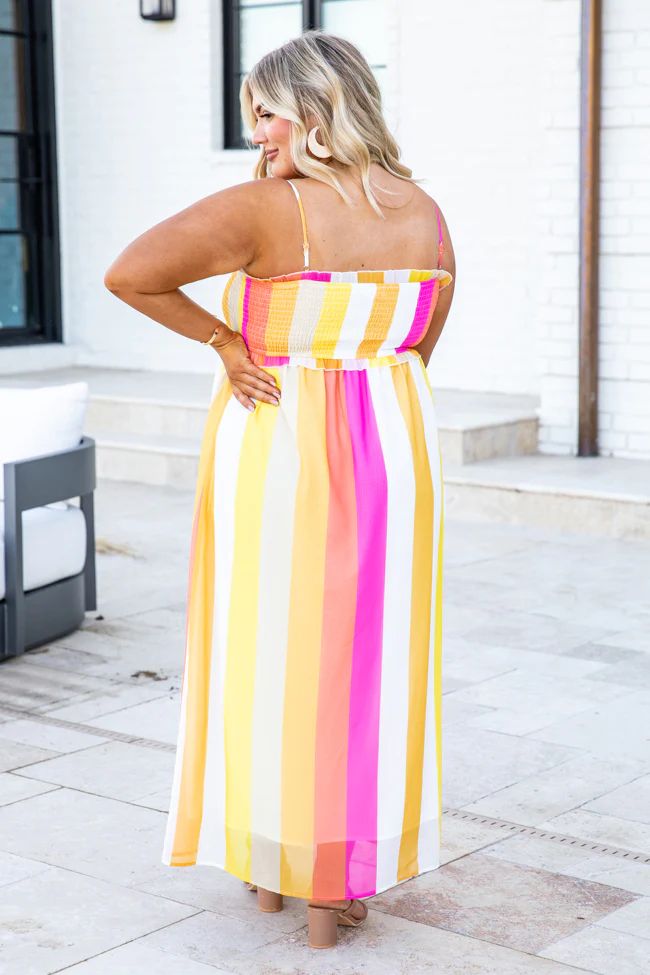 Cancun Crushing Pink and Yellow Smocked Maxi Dress | Pink Lily