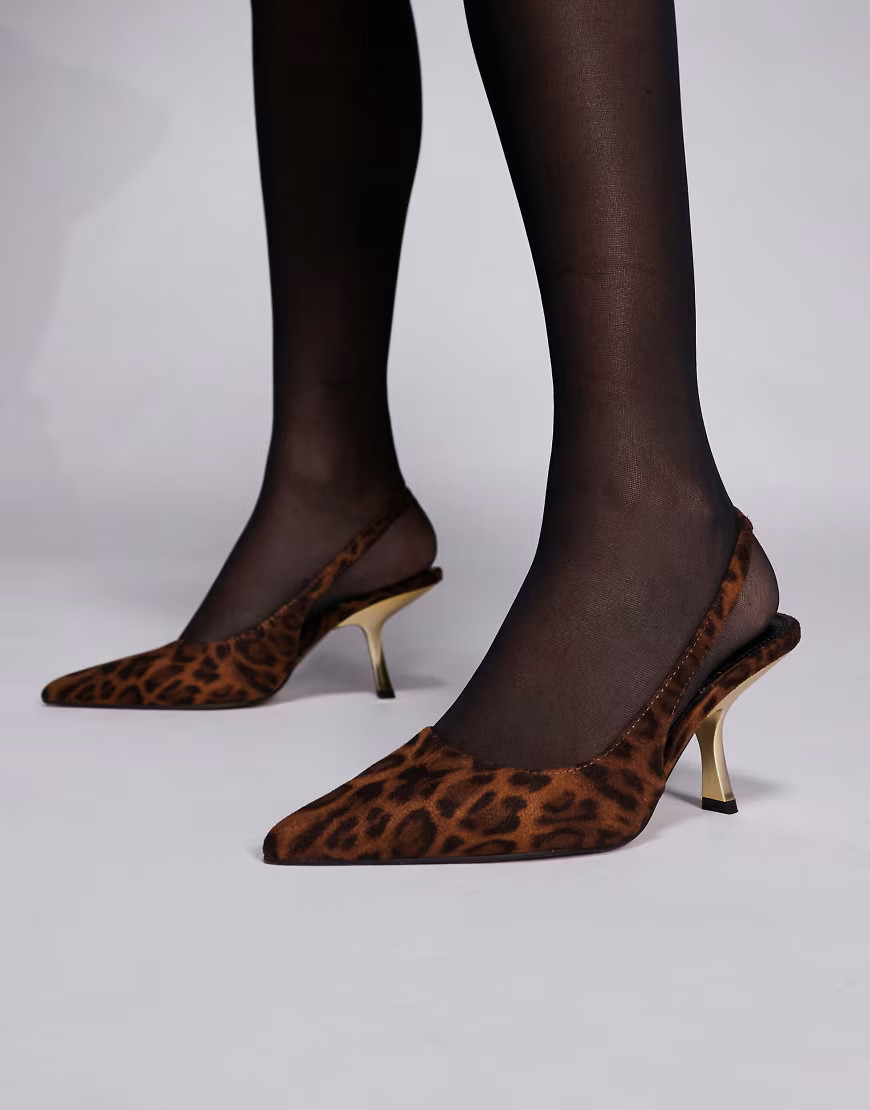 ASOS DESIGN Sophia contrast mid heel slingback shoes in leopard-Multi | ASOS (Global)