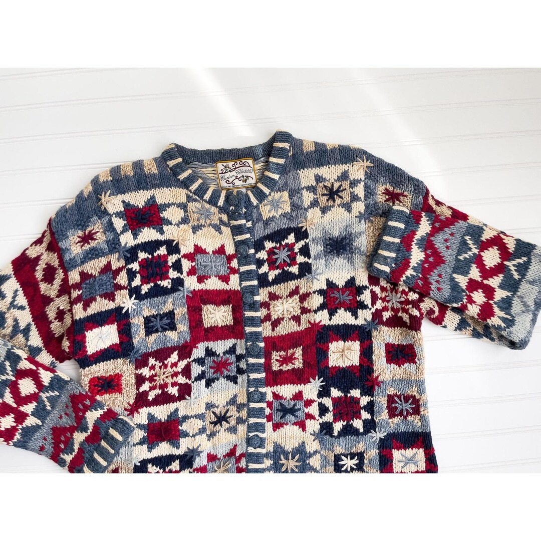 Vtg Heirloom Collectibles Americana Amish Country Star Cardigan Sweater - Etsy | Etsy (US)