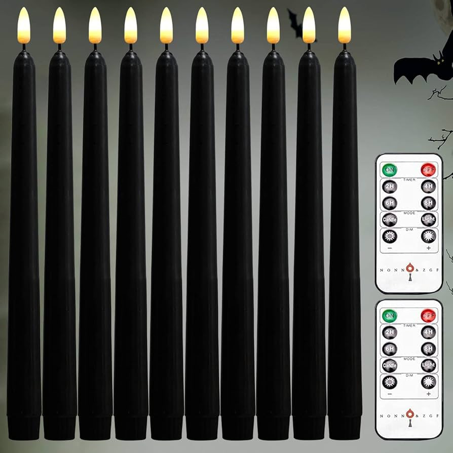 NONNO & ZGF 10 Pack Black 11'' LED Wax Covered Taper Candles with 2 Remote Control, Flameless Bat... | Amazon (US)