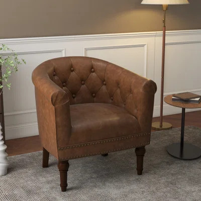 Boney 29.88" W Faux Leather Tufted Barrel Chair | Wayfair North America