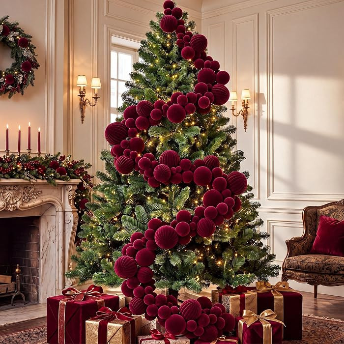 6ft Large Velvet Christmas Ball Garland Ornament, Cranberry | Amazon (US)