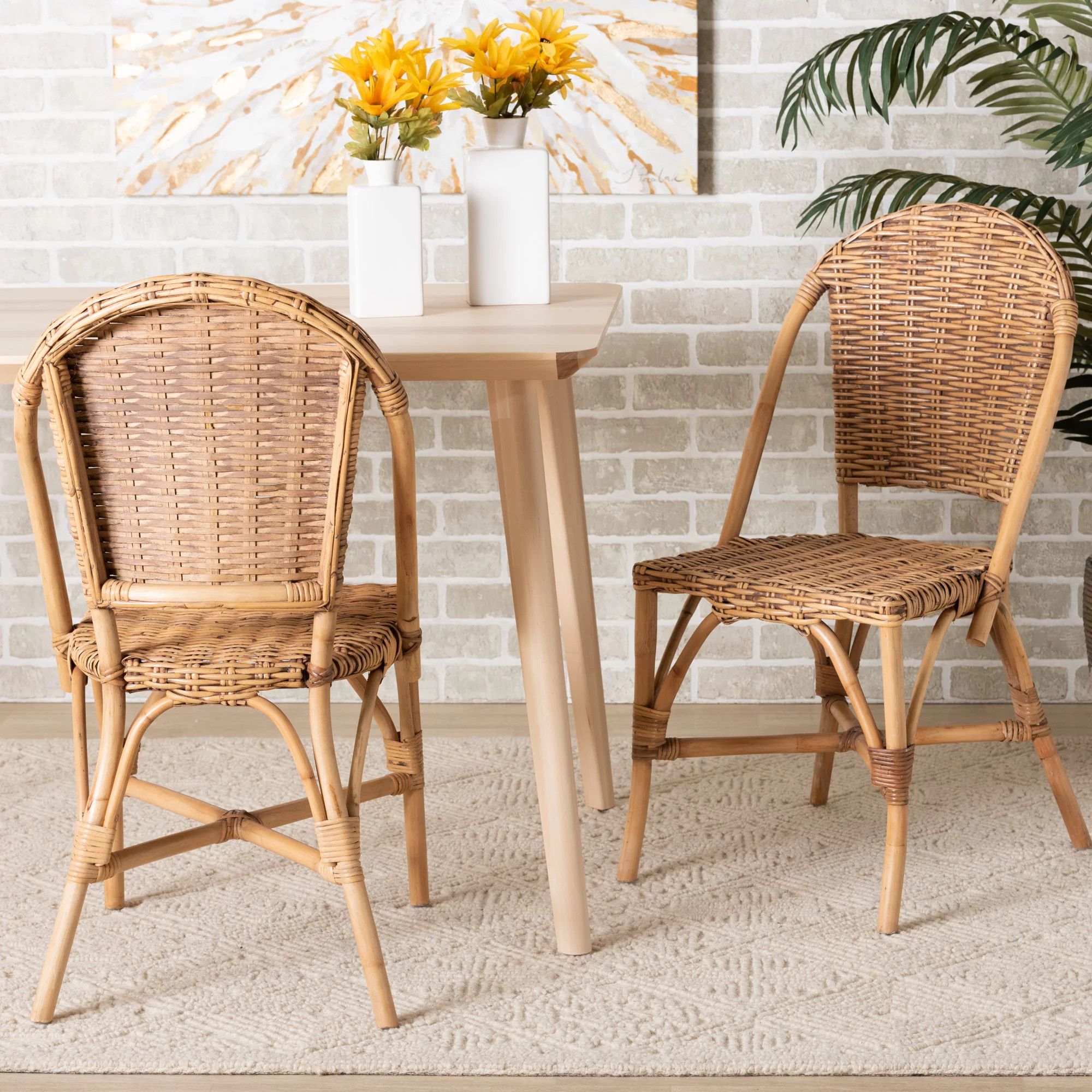 Baxton Studio Neola Modern Bohemian Natural Rattan 2-Piece Dining Chair Set | Walmart (US)