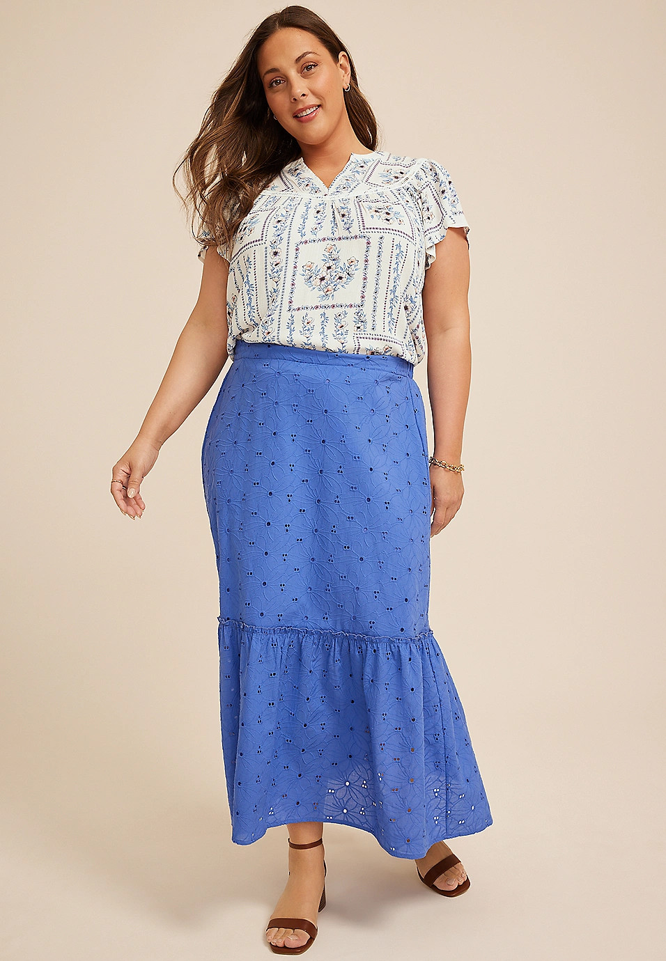 Plus Size Floral Flutter Sleeve Blouse | Maurices