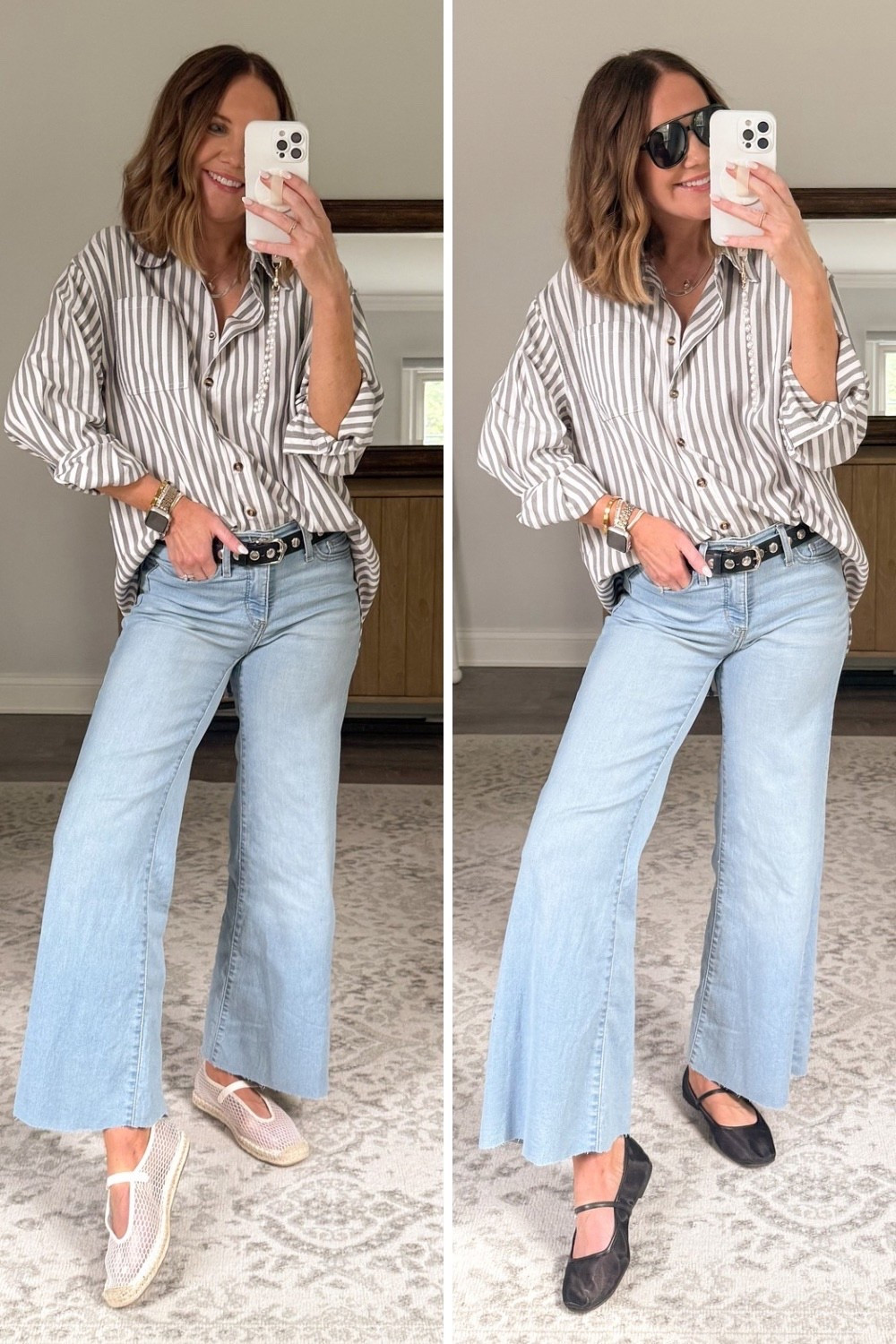 I love how this elevated casual outfit came together 🫶🏼 This striped button down is 100% cotton and a really good look for less. And it just dropped in new colors! Don’t be afraid to cut your jeans ✂️ I chopped off about 2” from the hem and love this new flattering fit!

Mention the word OUTFIT below and I’ll send you all the 🔗s! And I don’t make the rules but IG requires you to be following me or they won’t allow the message to come through😆

#amazonoutfit #amazonfashionfinds #workwearinspiration 

Work outfit, date night outfit, over 40 style, fashion DIY, Levi’s jeans, how to style, business casual, easy outfit, comfy chic style, fall outfit ideas, oversized button down for women, wide leg cropped jeans, mesh flats



#LTKOver40 #LTKSaleAlert #LTKWorkwear
