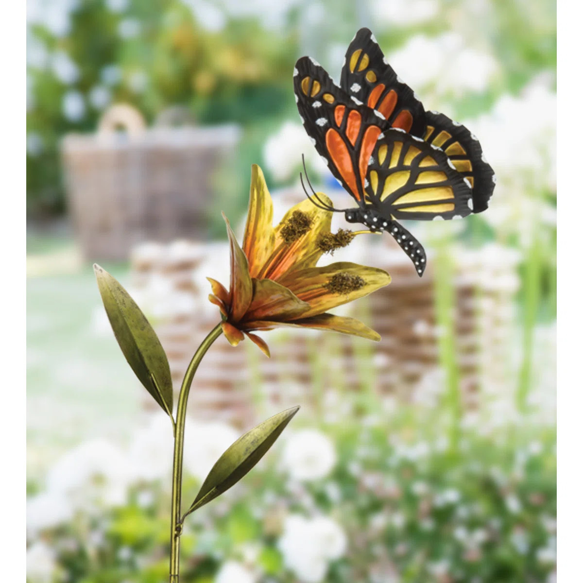 45" Metal Butterfly and Flower Decorative Garden Stake with Weather Resistant Paint and Sturdy Gr... | Wayfair North America