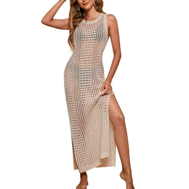 Women Swimsuit Cover up Bikini Sleeveless Beach Dress Crochet Hollow Out Coverup Alsol Lamesa | Walmart (US)
