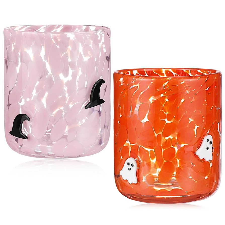 Yoiemivy 2 Pack Halloween Icon Juice Glasses 14 oz Double Old Fashioned Icon Handblown Stemless W... | Amazon (US)