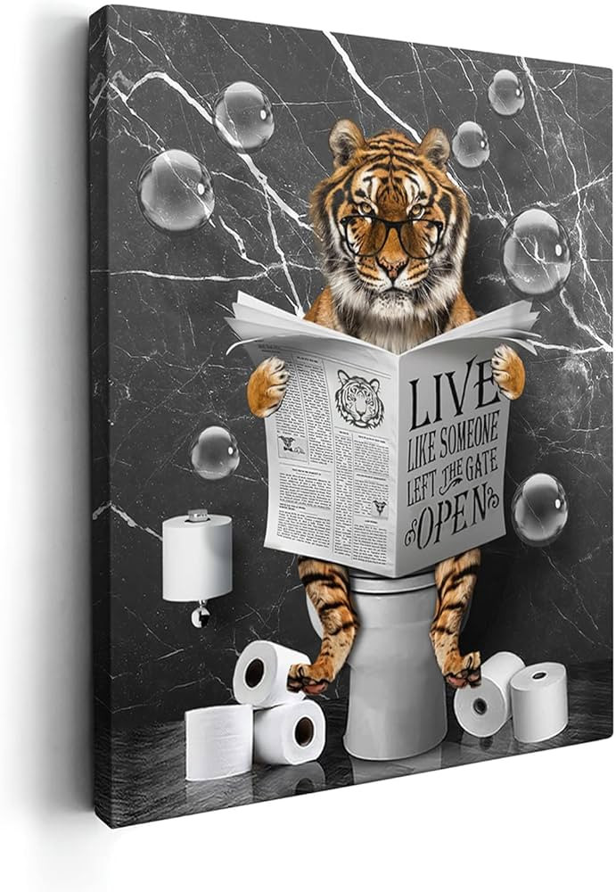 Kasluolo Tiger Bathroom Decor Wall Art Funny Tiger in Toilet Bathroom Poster Black and White Tige... | Amazon (US)