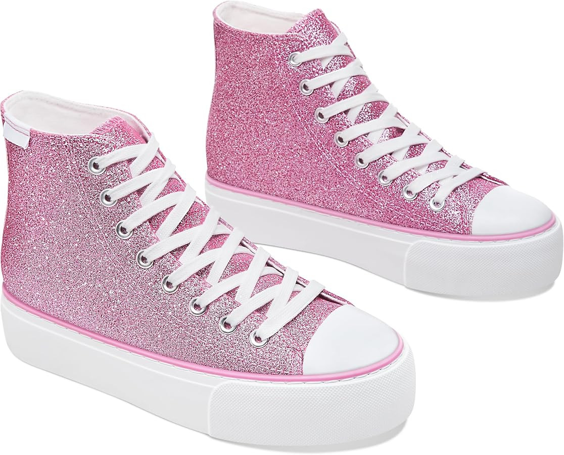 ALTOCIS Glitter Platform Fashion Sneakers,Sparkly Bling Mid Calf Sneaker for Women,Cute Comfortab... | Amazon (US)