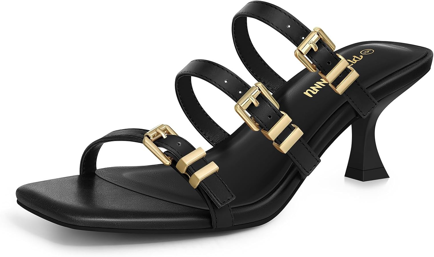PIZZ ANNU Women's Liora Kitten Heels Sandals Square Open Toe Slip-On Mules with Three Buckle Comf... | Amazon (US)
